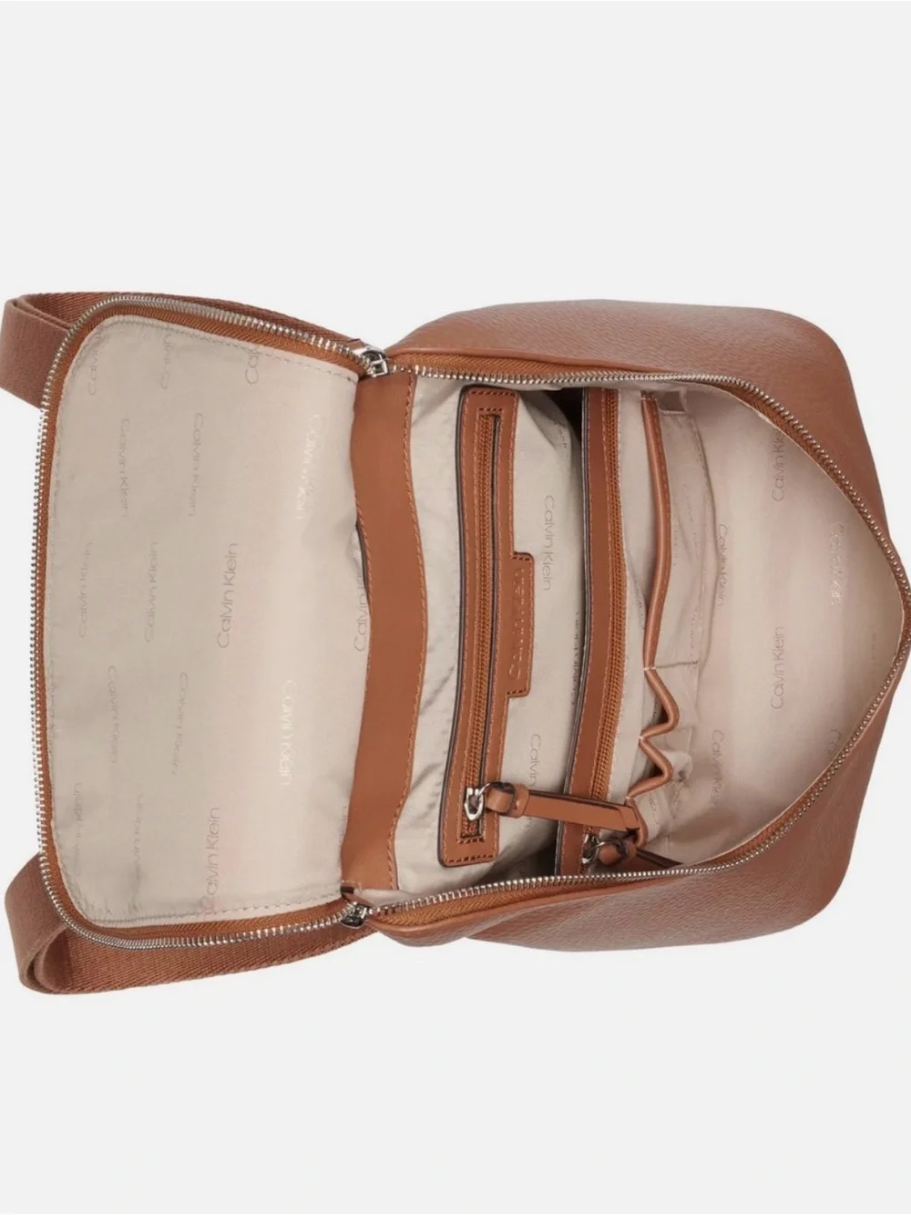 Calvin Klein Brown Pebbled Leather Backpack Purse